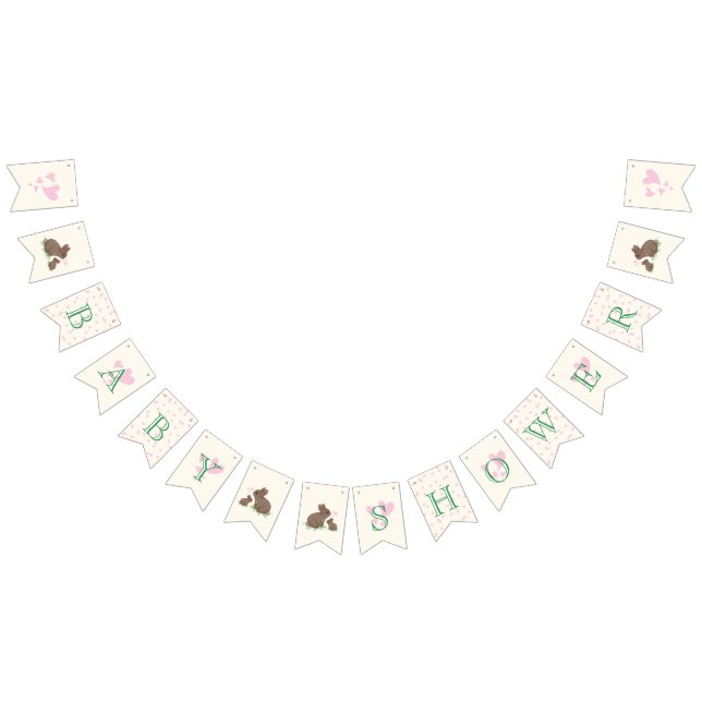 Adorable Bunnies in Clover with Hearts Baby Shower Bunting (All)