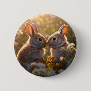 Adorable Bunnies in Spring Meadow Design 6 Cm Round Badge