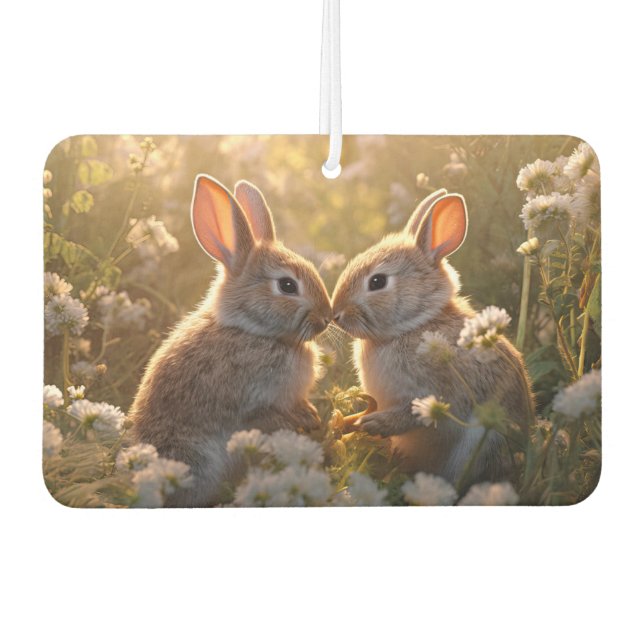 Adorable Bunnies in Spring Meadow Design Car Air Freshener (Front)