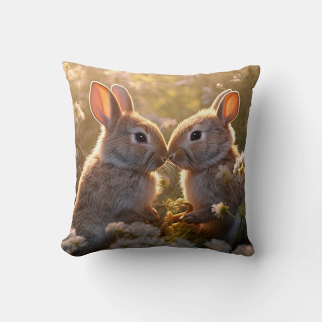 Adorable Bunnies in Spring Meadow Design Cushion (Front)