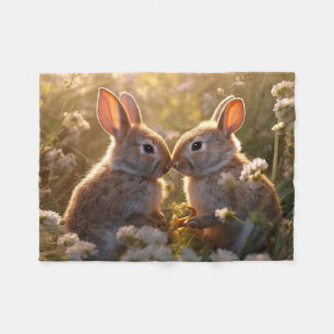 Adorable Bunnies in Spring Meadow Design Fleece Blanket