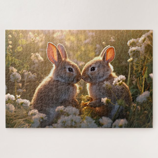 Adorable Bunnies in Spring Meadow Design Jigsaw Puzzle (Horizontal)