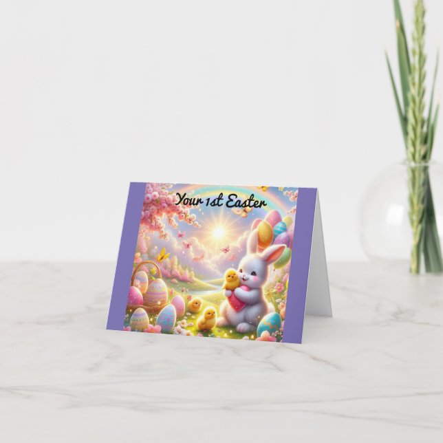 Adorable Bunny 1st Easter Holiday Card (Front)