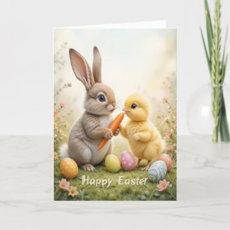 Adorable Bunny and Chick Easter Holiday Card