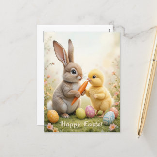 Adorable Bunny and Chick Easter Holiday Postcard