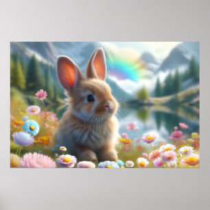 Adorable Bunny at an Enchanted Lake Poster
