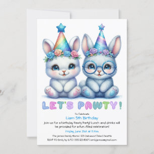 Adorable Bunny Birthday Invitation – Blue Glitter 