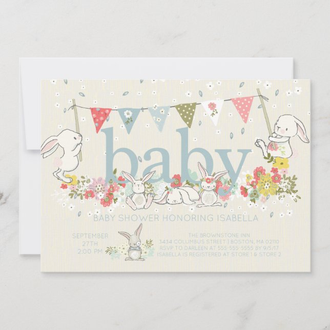 Adorable Bunny Boys Baby shower Invitation (Front)