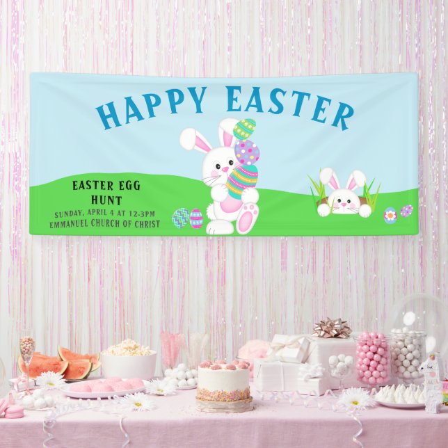 Adorable Bunny Colourful Easter Egg Hunt Banner (Party)