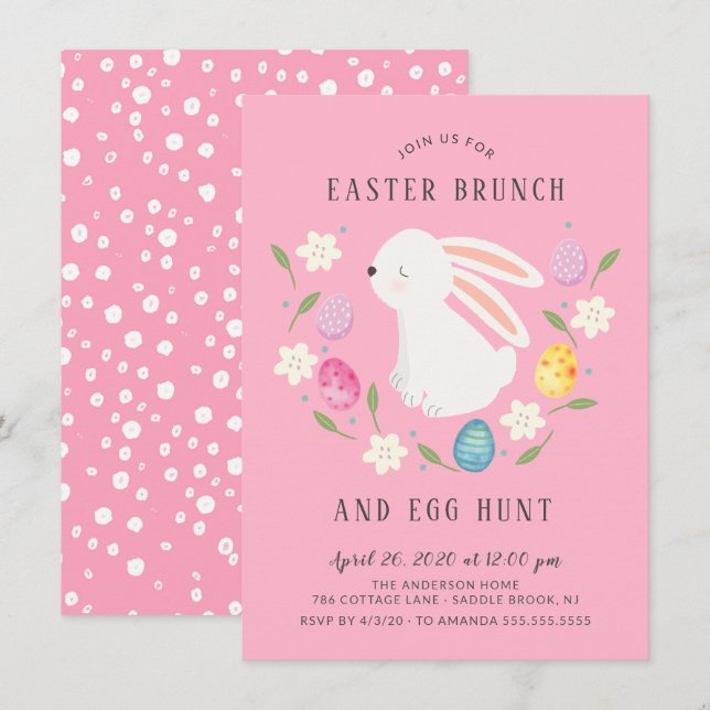 Adorable Bunny Easter Brunch & Egg Hunt Invitation (Front/Back)