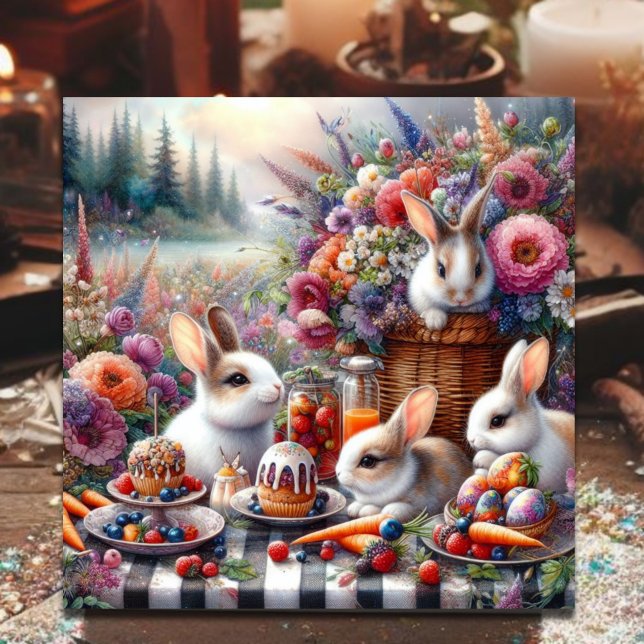 Adorable Bunny Easter Picnic Brunch Woodland  Holiday Card (Creator Uploaded)