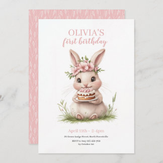 Adorable Bunny First Birthday Invitation 🎀🐰