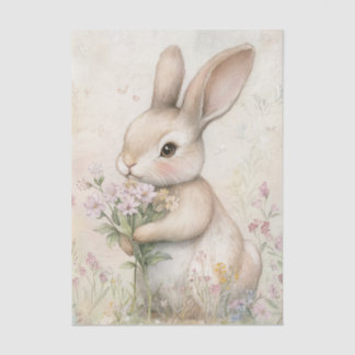 Adorable Bunny Holding a Bouquet of Wildflowers Tissue Paper