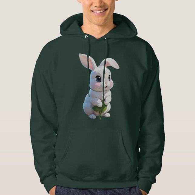 Adorable Bunny Hoodie Cute White Rabbit Design (Front)