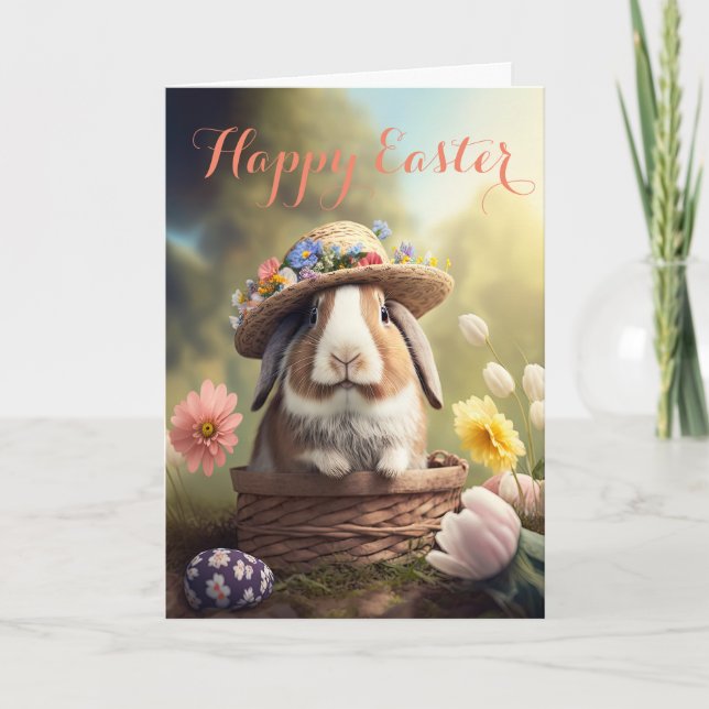 Adorable Bunny in an Easter Hat Holiday Card (Front)