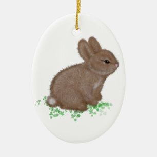 Adorable Bunny in Clover Ceramic Tree Decoration