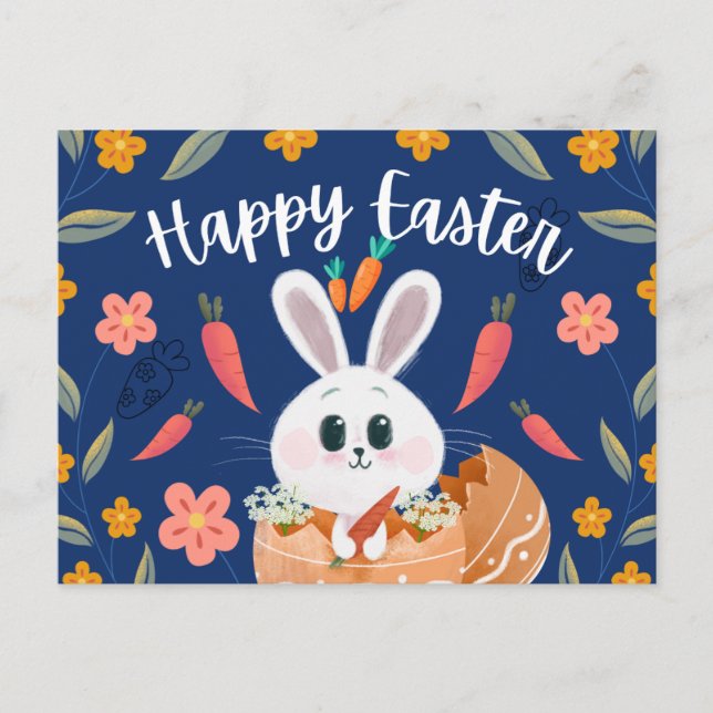 Adorable Bunny in Egg “Happy Easter” Spring  Holiday Postcard (Front)
