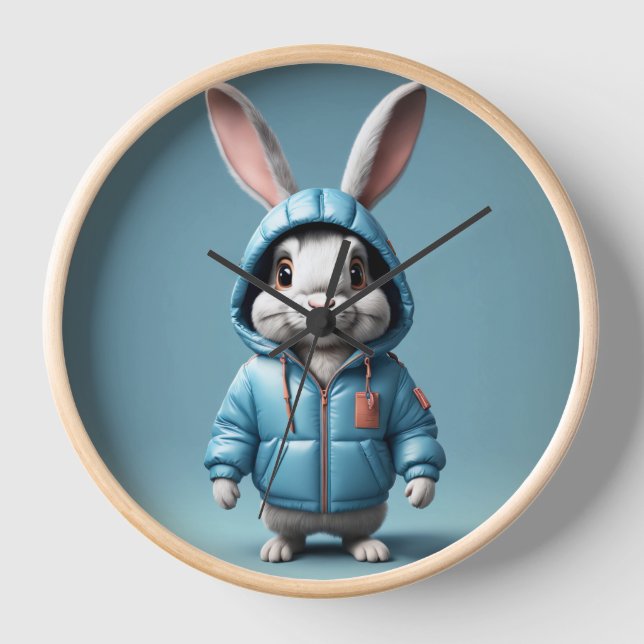 Adorable Bunny in Hoodie Wall Clock (Front)