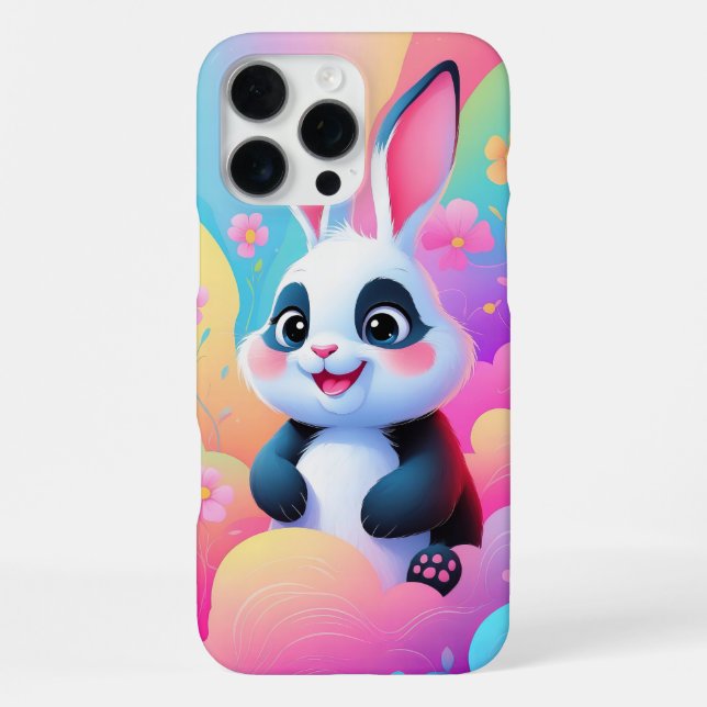 Adorable Bunny in Rainbow Clouds iPhone Case (Back)