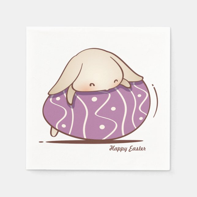 Adorable Bunny laying on a Purple Easter Egg Napkin (Front)