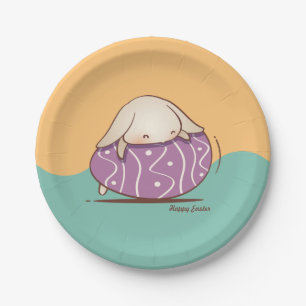 Adorable Bunny laying on a Purple Easter Egg Paper Plate