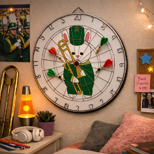 Adorable Bunny Musician Green & Gold Trombone Dartboard
