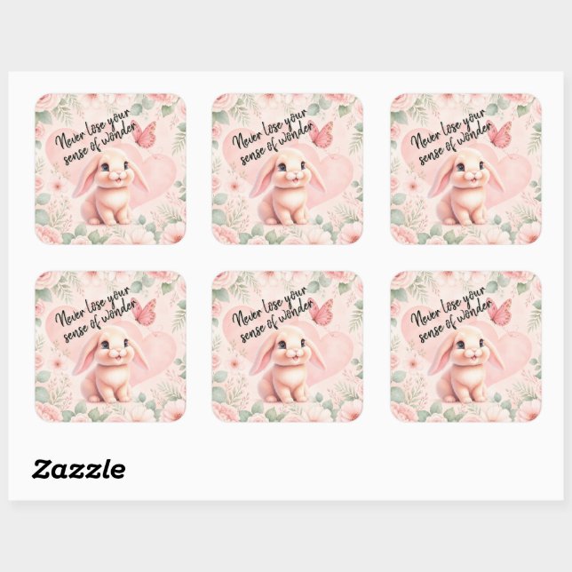 Adorable Bunny 'n Butterfly Magnet Square Sticker (Sheet)