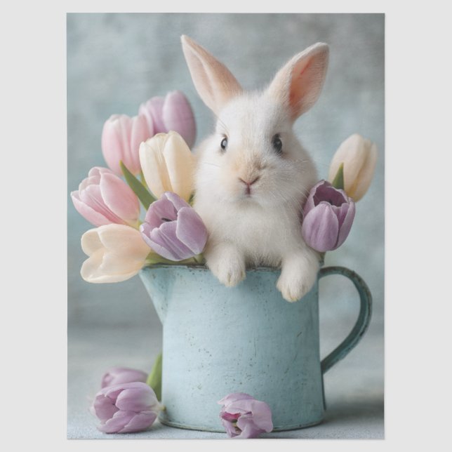 Adorable Bunny Peeking from a Pitcher of Tulips Tissue Paper (Front)