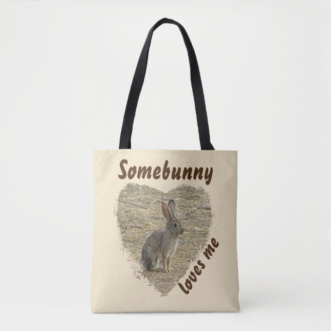 Adorable Bunny Photo Animal Pun Large Heart Tote Bag (Front)