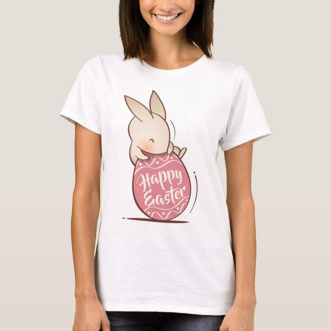 Adorable Bunny Pink Easter Egg T-Shirt (Front)