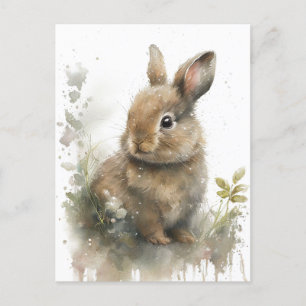 Adorable bunny postcard in watercolors