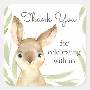 Adorable Bunny Rabbit Baby Shower Thank You Square Sticker