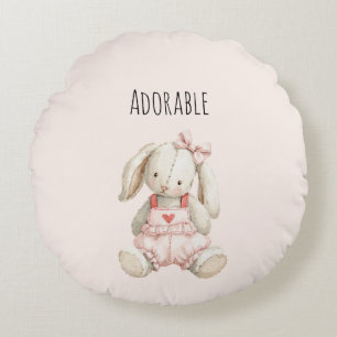 Adorable Bunny Rabbit Heart Animal Round Cushion