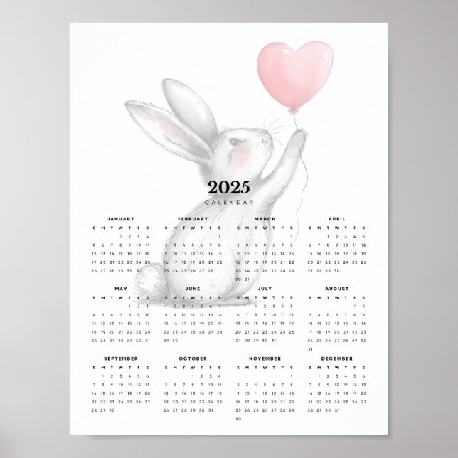 Adorable Bunny Rabbit Holding Heart-Shaped Balloon Poster (Front)