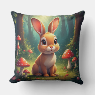 Adorable Bunny Rabbit in Enchanted Forest Cushion