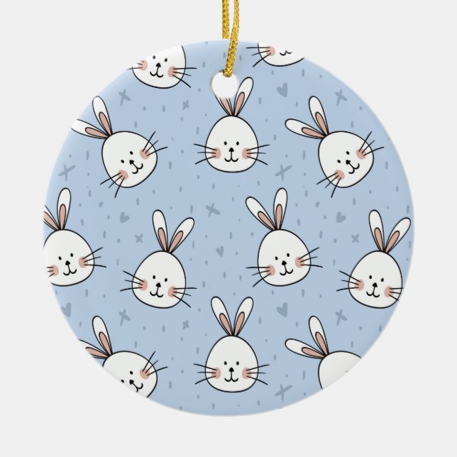 Adorable Bunny Rabbit Pattern Ceramic Tree Decoration (Front)
