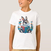 Adorable Bunny Rabbit Reading Book in Flower Garde