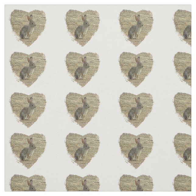 Adorable Bunny Sitting Inside Large Heart Animal Fabric (Swatch)