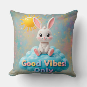 Adorable Bunny Sitting on Cloud with Sun Cushion