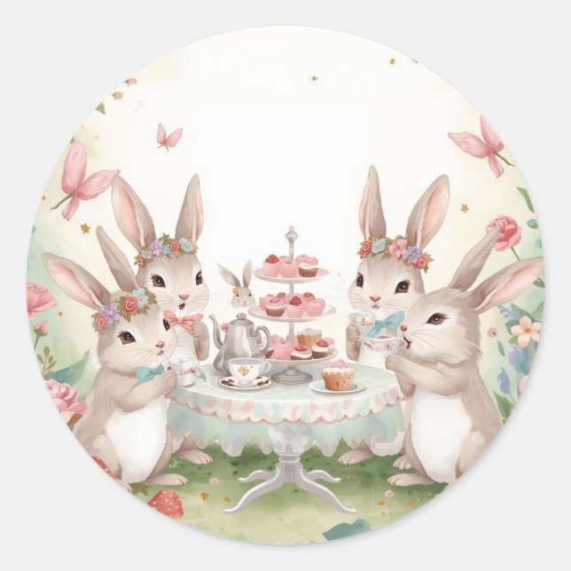 Adorable Bunny Tea Party Favor & Envelope Sticker (Front)