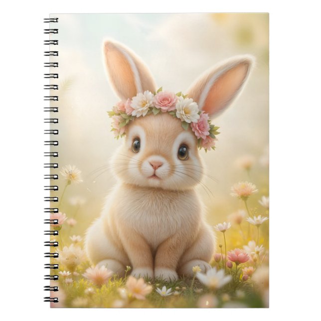 Adorable bunny with a flower wreath on its head  notebook (Front)