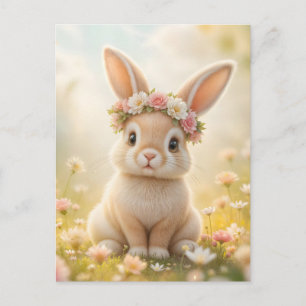 Adorable bunny with a flower wreath on its head postcard