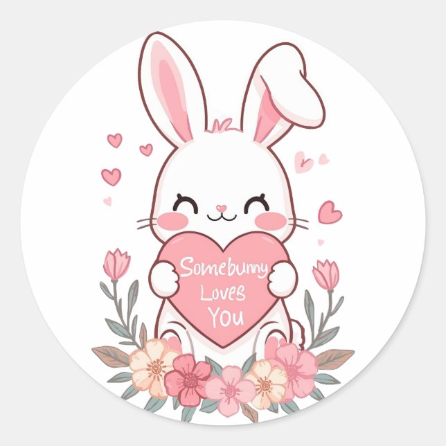 Adorable Bunny with a Love Heart Classic Round Sticker (Front)