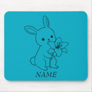 Adorable Bunny with Flower , Cute and Playful  Mouse Mat