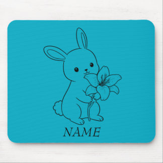 Adorable Bunny with Flower , Cute and Playful  Mouse Mat