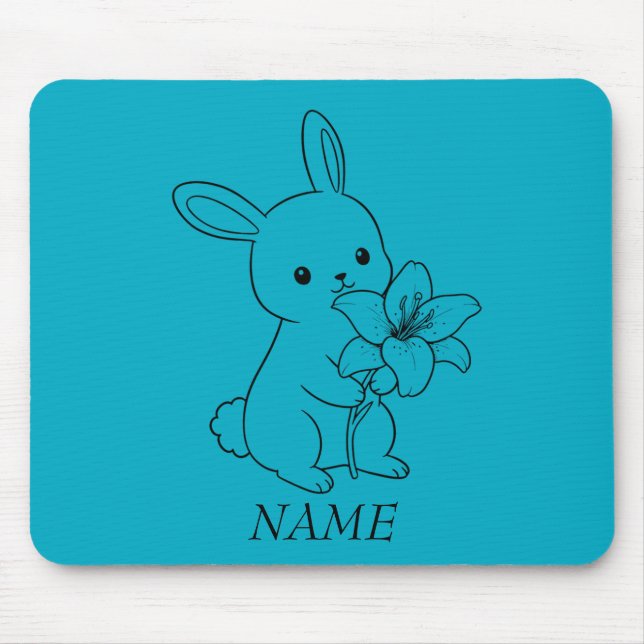 Adorable Bunny with Flower , Cute and Playful  Mouse Mat (Front)