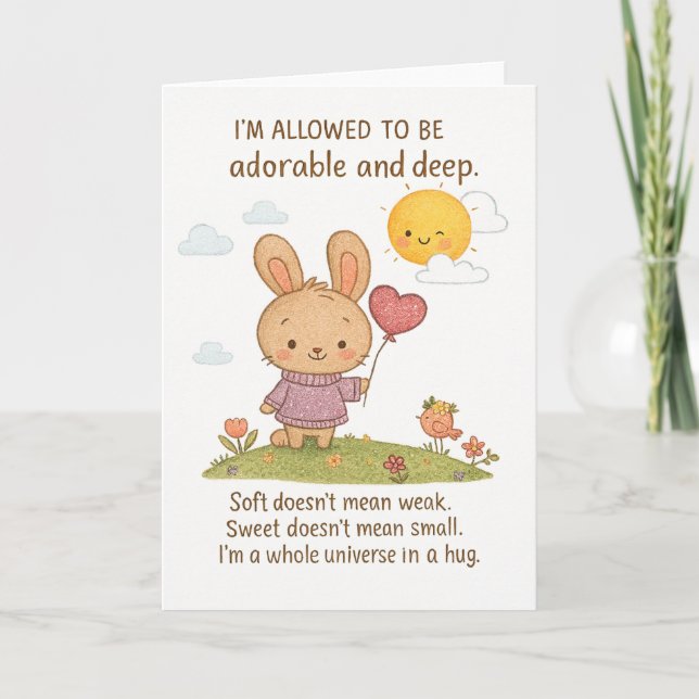Adorable Bunny with Heart Balloon Encouragement  Card (Front)