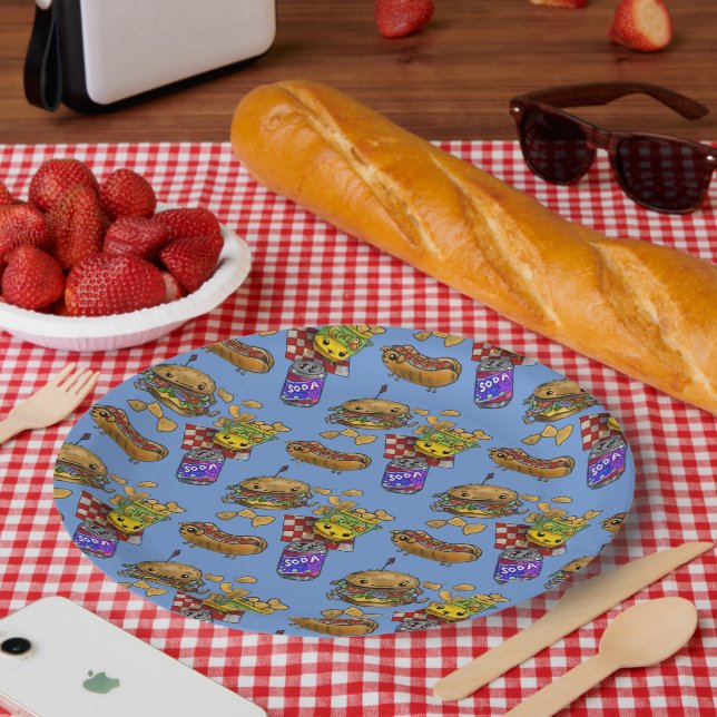 Adorable Burgers and Dogs  Paper Plate (Picnic)