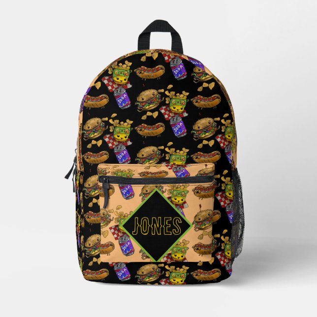 Adorable Burgers and Dogs Printed Backpack (Front)