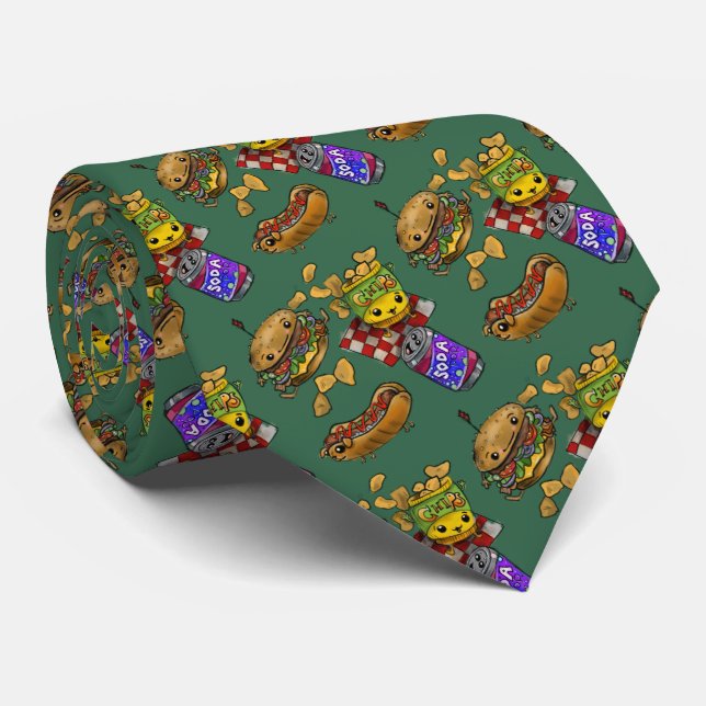 Adorable Burgers and Dogs  Tie (Rolled)